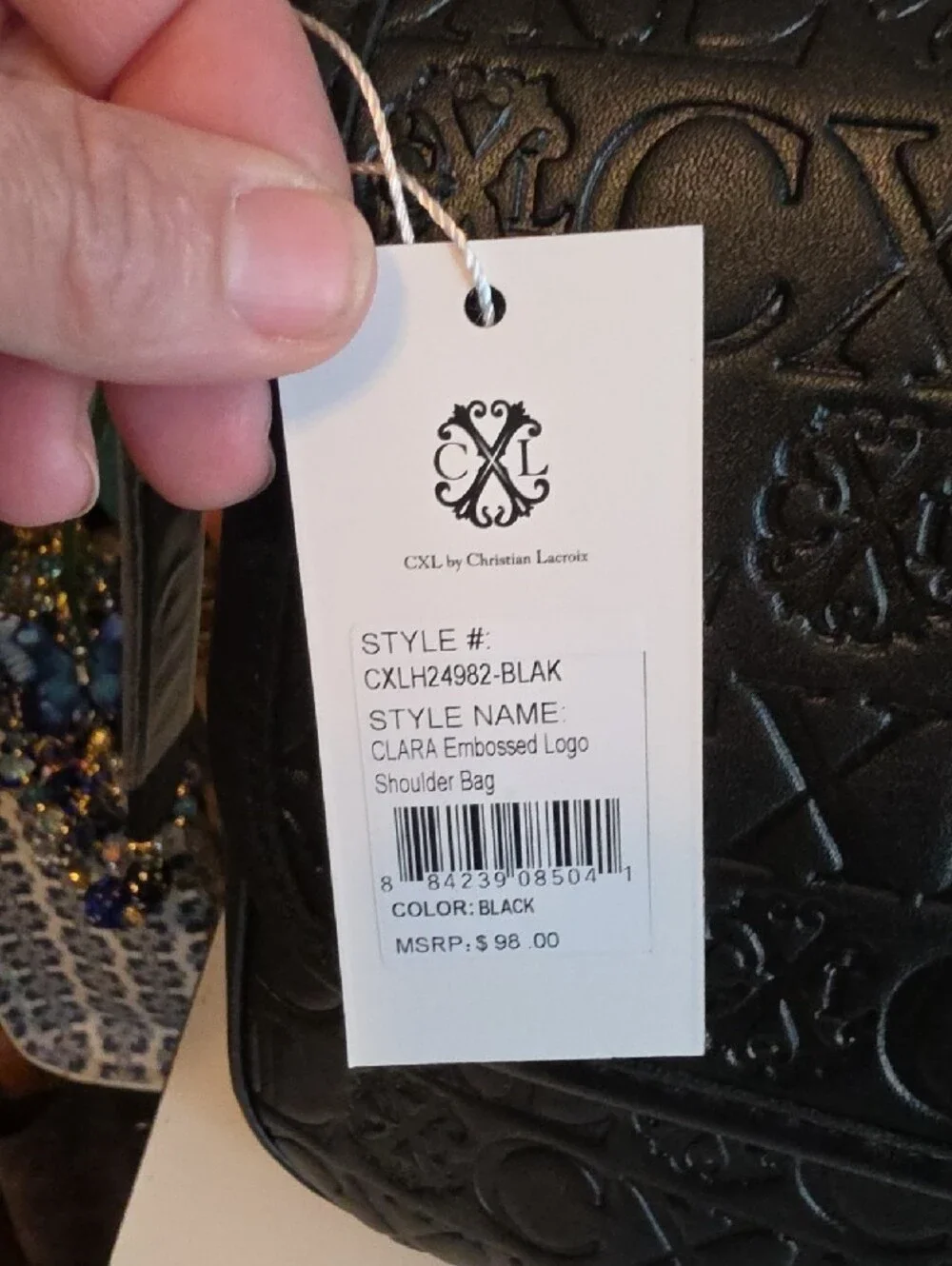 CXL By Christian Lacroix Embossed Black Shoulder Bag